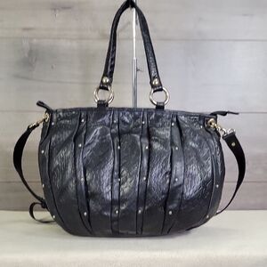 Pulcati  Italian Black Studded/Exotic Embossed Leather Shoulder Bag